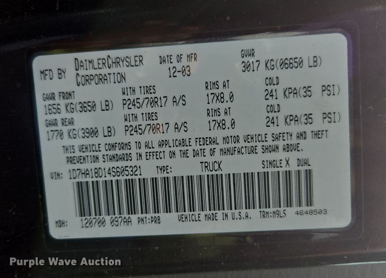 image for item DW8667 2004 Dodge Ram 1500 Quad Cab pickup truck