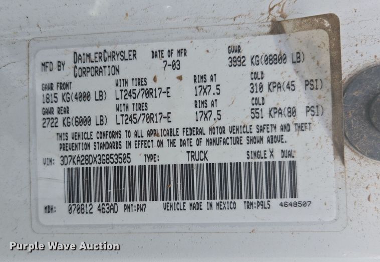 image for item DW8668 2004 Dodge Ram 2500 Quad Cab pickup truck