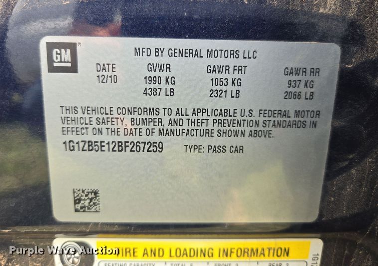 image for item DW8669 2011 Chevrolet Malibu 