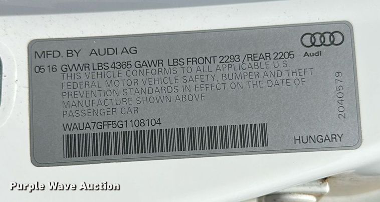 image for item DW8671 2016 Audi A3 