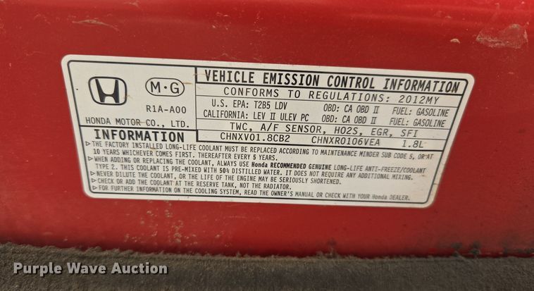 image for item DW8673 2012 Honda Civic 