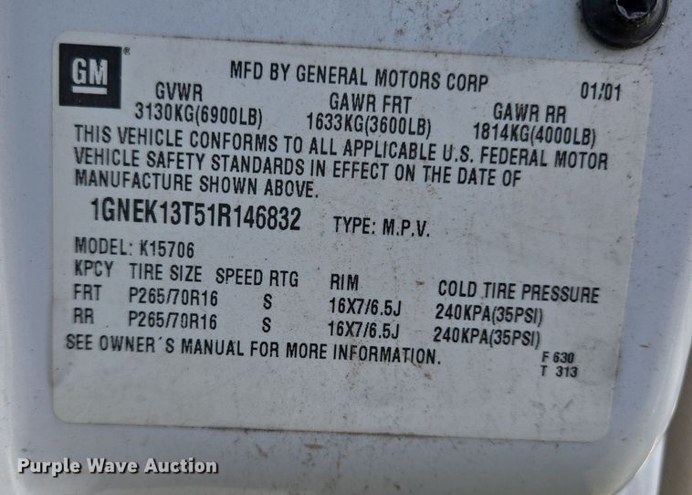 image for item ED2511 2001 Chevrolet Tahoe SUV