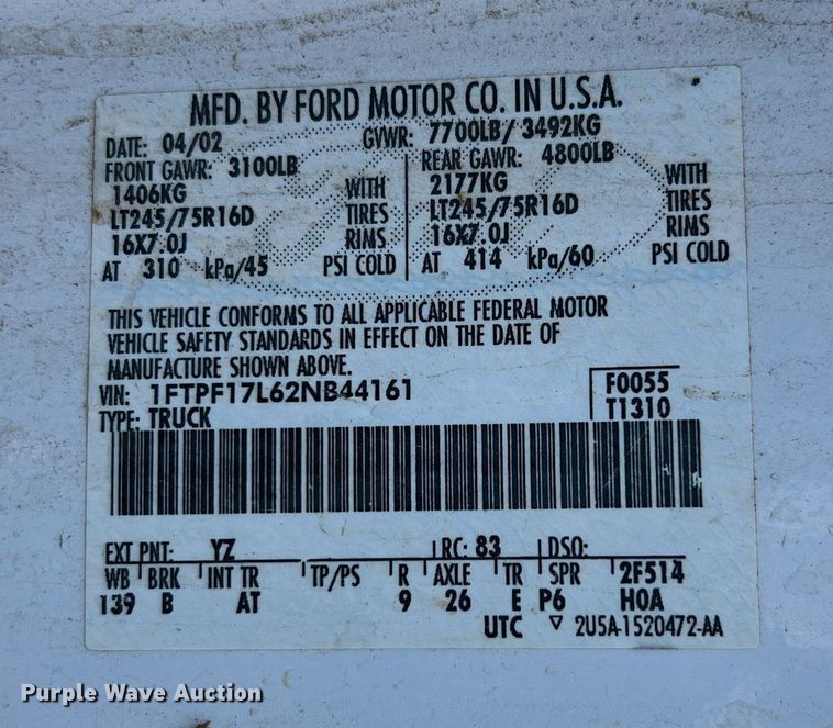 image for item ED2519 2002 Ford F150 pickup truck