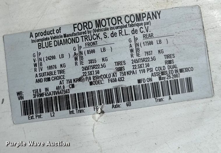 image for item ED4144 2008 Ford F650 refuse truck