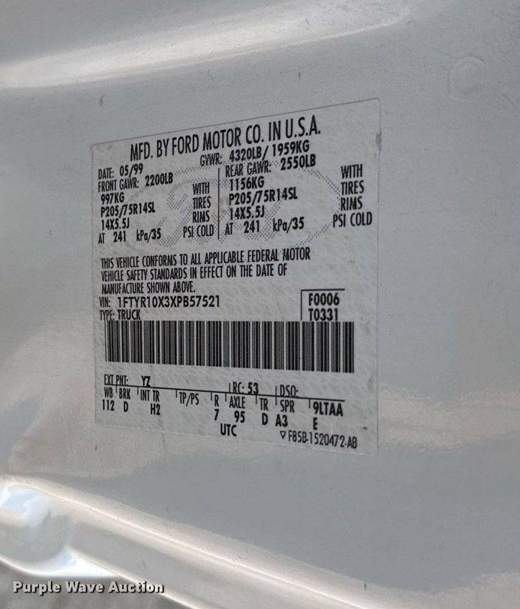 image for item ED4151 1999 Ford Ranger pickup truck