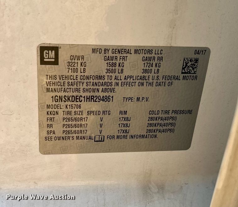 image for item ED4152 2017 Chevrolet Tahoe Police SUV