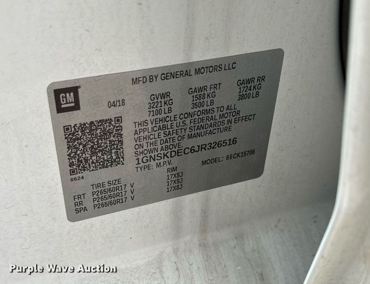 image for item ED4194 2018 Chevrolet Tahoe Police SUV