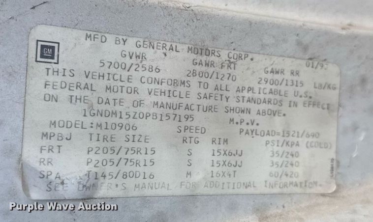 image for item EG6243 1993 Chevrolet Astro van