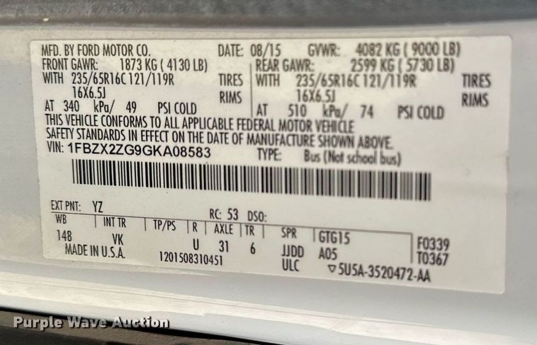 image for item EG6245 2016 Ford Transit 350 van