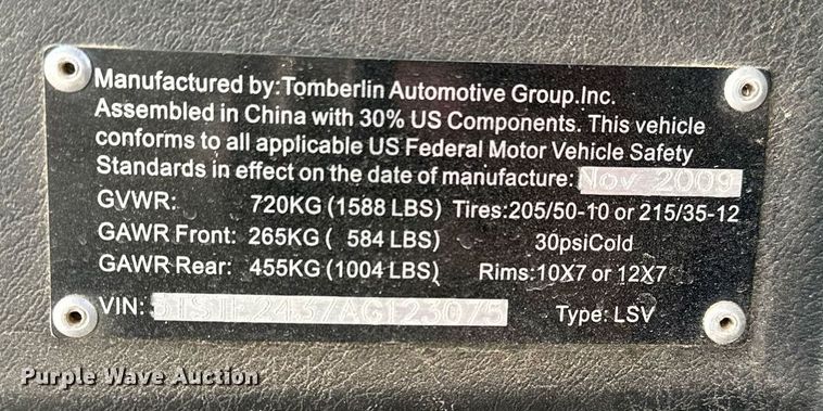 image for item EG6248 2009 Tomberlin E-Merge 500 golf cart