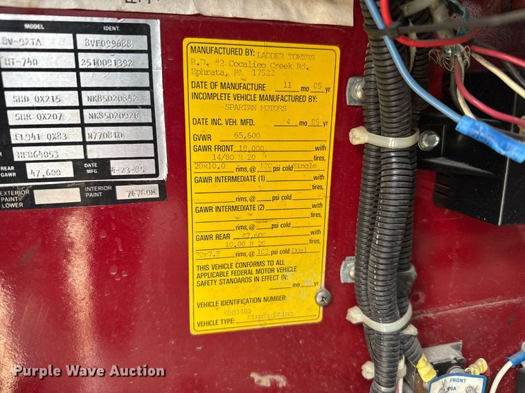 image for item EG6288 1985 Spartan RS20-3064 aerial platform fire truck