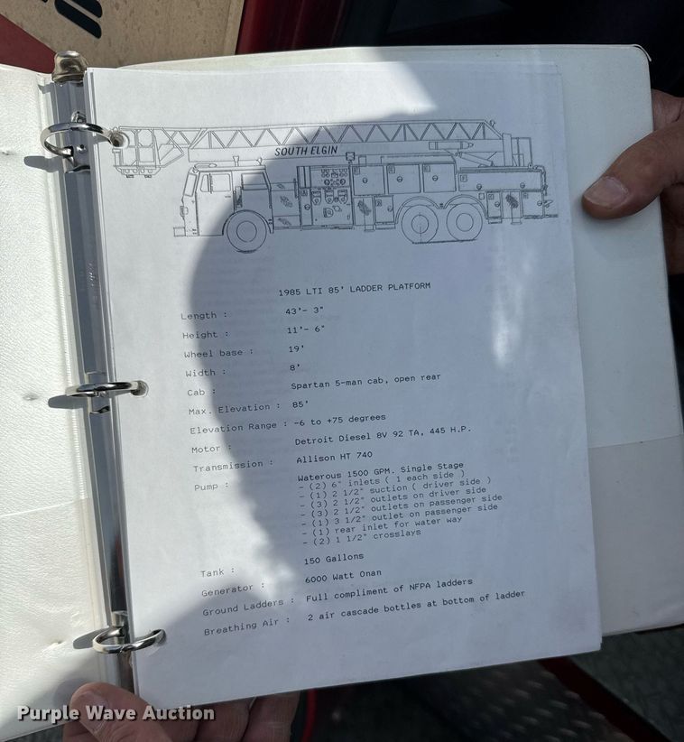 image for item EG6288 1985 Spartan RS20-3064 aerial platform fire truck