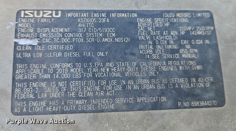 image for item EI8913 2019 Isuzu NRR street sweeper truck