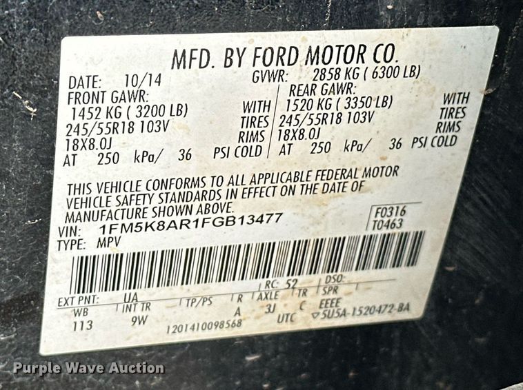 image for item EJ8538 2015 Ford Explorer Police Interceptor SUV