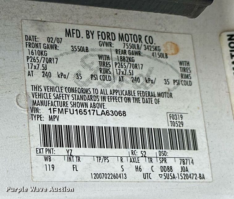 image for item EJ8541 2007 Ford Expedition XLT SUV