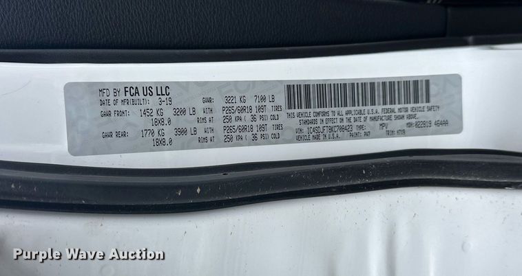 image for item EJ8542 2019 Dodge Durango SSV SUV