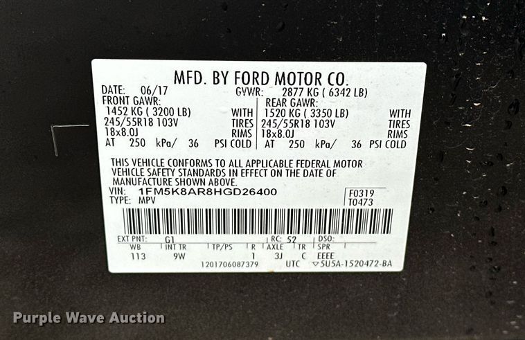 image for item EJ8545 2017 Ford Explorer Police Interceptor SUV