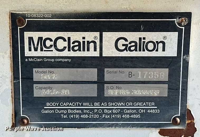 image for item EJ8609 McClain Galion 502F dump bed