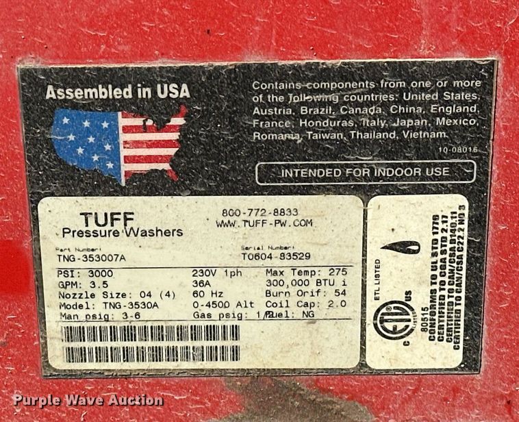 image for item EJ8612 Tuff TNG-353007A pressure washer