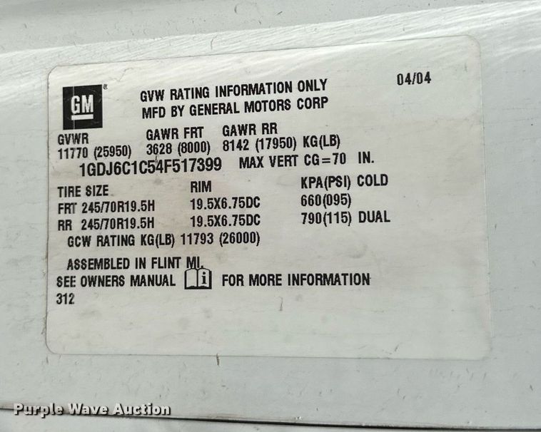 image for item EJ8614 2004 GMC C6500 utility / service truck