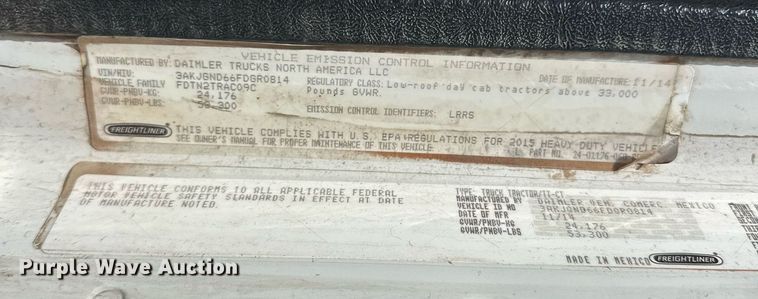 image for item EJ8617 2015 Freightliner Coronado semi truck