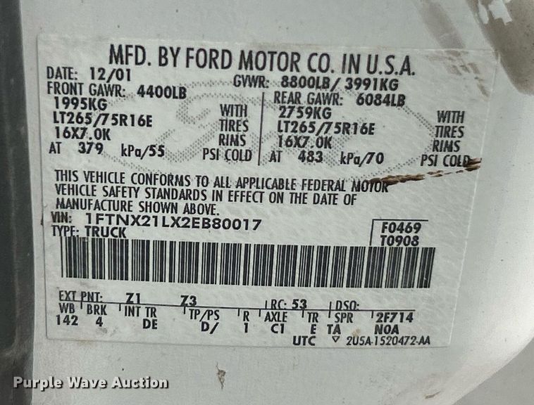 image for item EK2817 2002 Ford F250 Super Duty SuperCab pickup truck