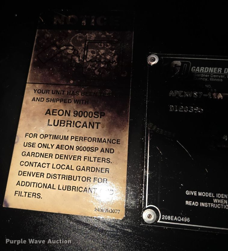 image for item EK5107 2013 Gardner Denver Apex VS air compressor