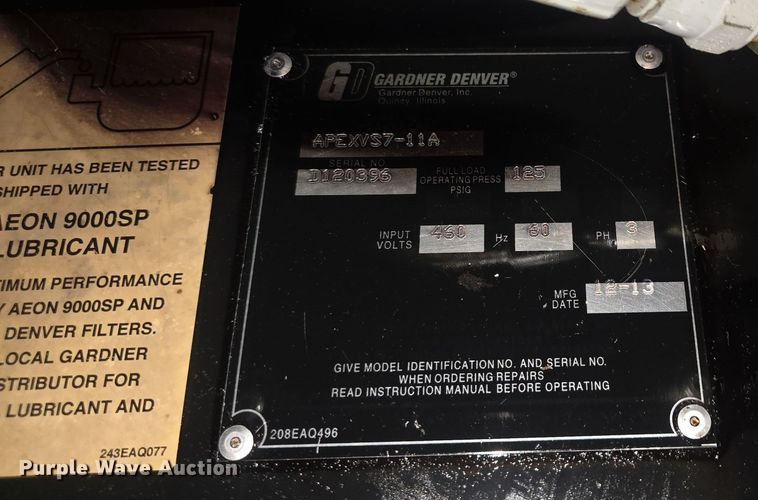 image for item EK5108 2013 Gardner Denver Apex VS air compressor