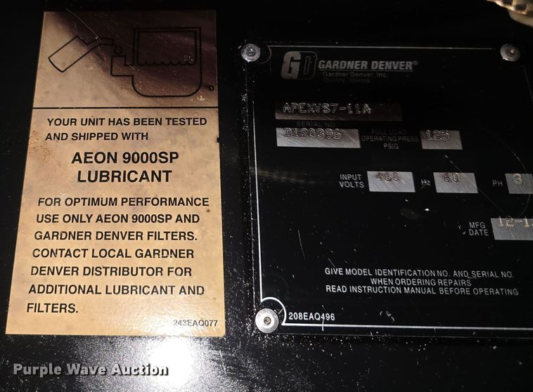 image for item EK5108 2013 Gardner Denver Apex VS air compressor