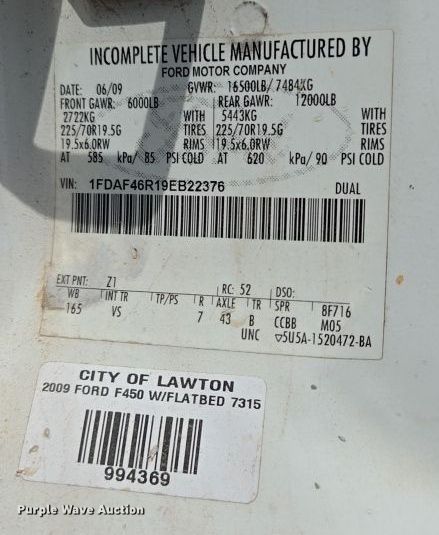 image for item EL5517 2009 Ford F450 SuperDuty flatbed truck