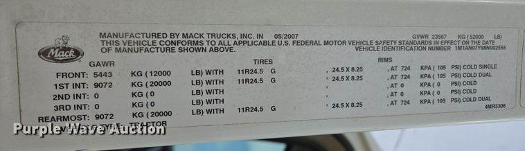 image for item EL5696 2008 Mack CHU613 semi truck