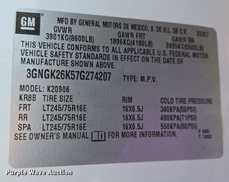 image for item EN8822 2007 Chevrolet Suburban 2500 SUV