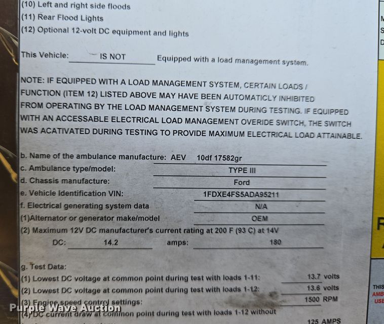 image for item EN8825 2010 Ford E450 ambulance