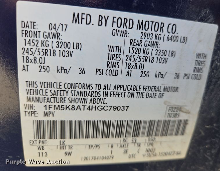 image for item EN8829 2017 Ford Explorer Police Interceptor SUV