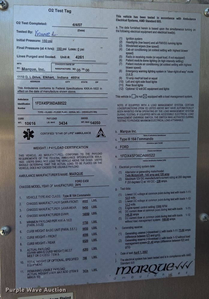 image for item EN8888 2006 Ford E450 Super Duty ambulance