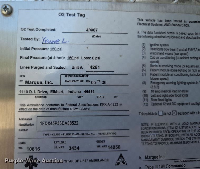 image for item EN8888 2006 Ford E450 Super Duty ambulance