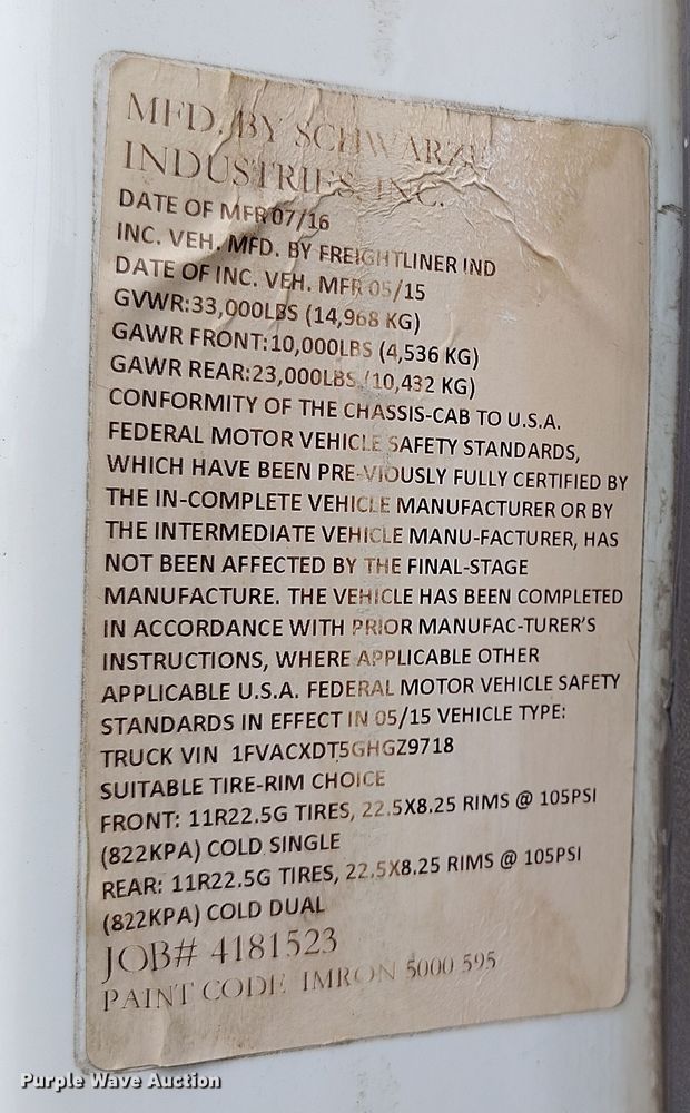 image for item EO9978 2016 Freightliner Business Class M2 street sweeper truck