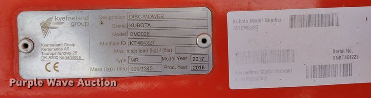 image for item EO9985 2017 Kubota DM2028 disc mower