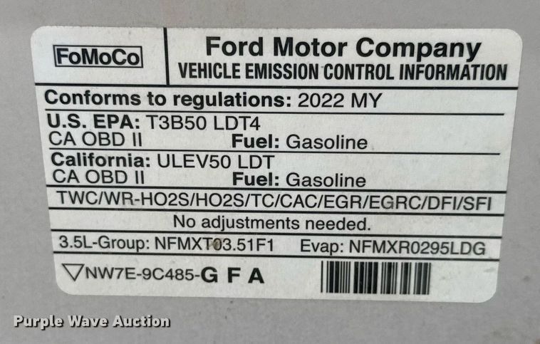 image for item EQ1255 2022 Ford F150 SuperCrew pickup truck