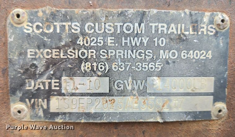 image for item EQ6899 2011 Scott's Custom Trailers  equipment trailer