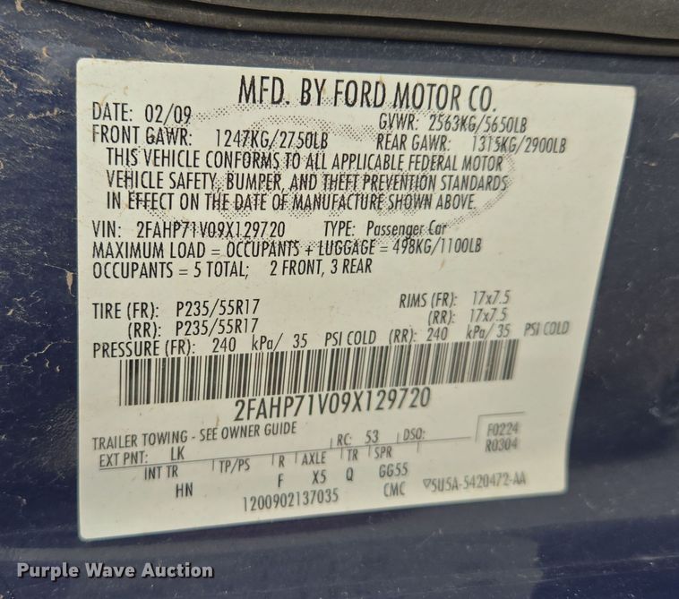 image for item EQ6973 2009 Ford  Crown Victoria Police Interceptor 