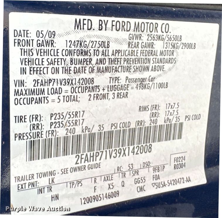 image for item EQ6974 2009 Ford Crown Victoria Police Interceptor 