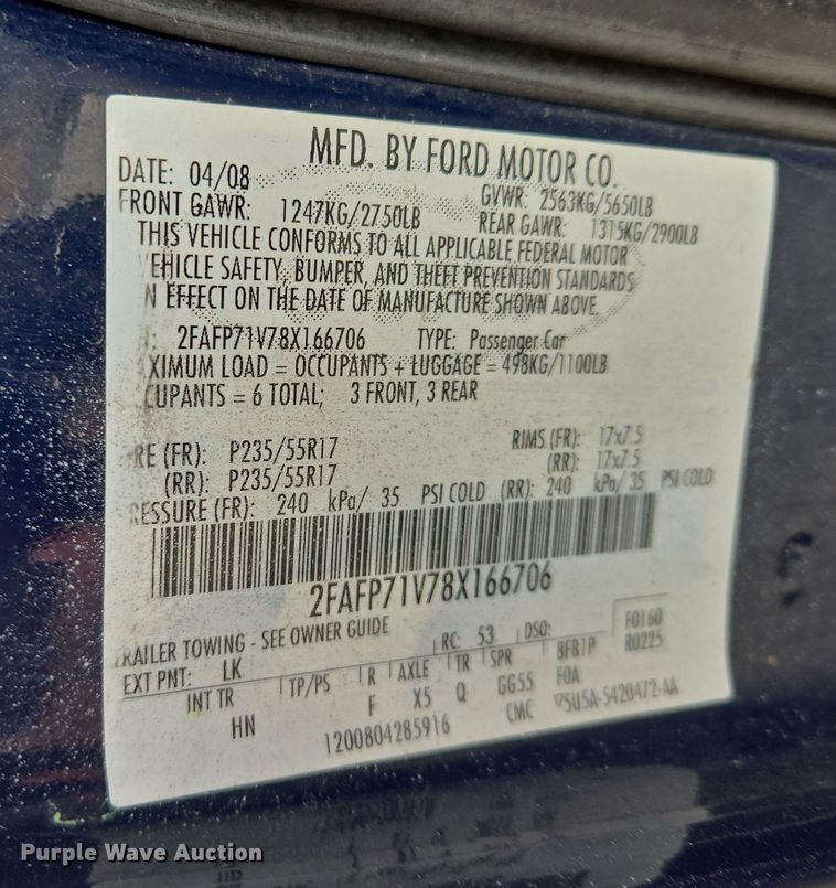 image for item EQ6977 2008 Ford  Crown Victoria Police Interceptor 