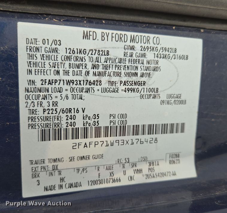 image for item EQ6978 2003 Ford Crown Victoria Police Interceptor 