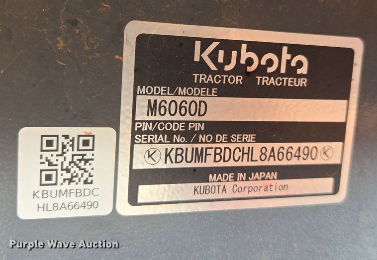 image for item DW8676 2020 Kubota M6060 MFWD tractor