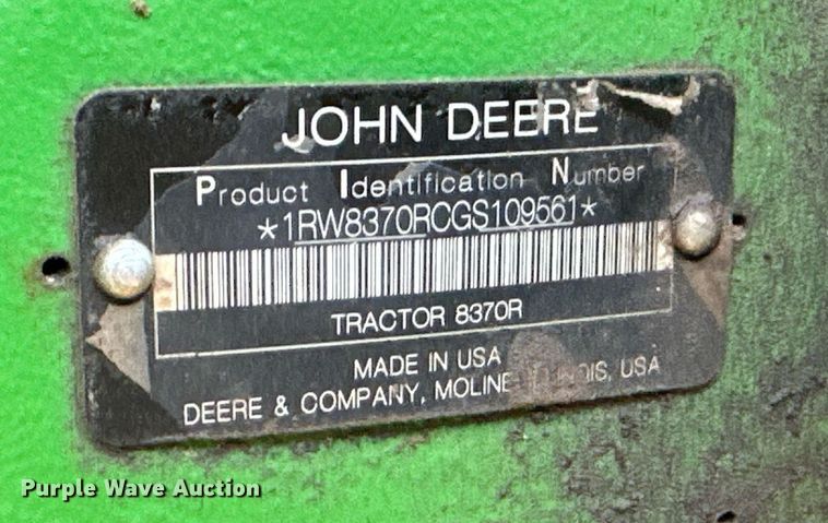 image for item EQ4528 2016 John Deere 8370R MFWD tractor