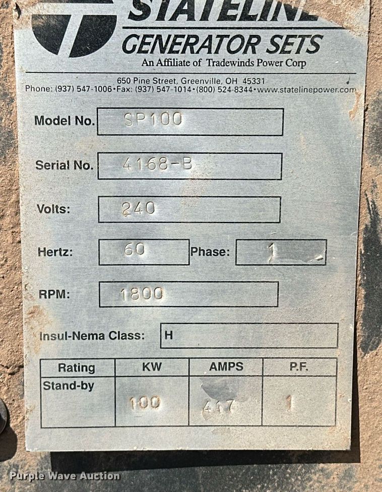 image for item EQ4565 Stateline SP100 generator