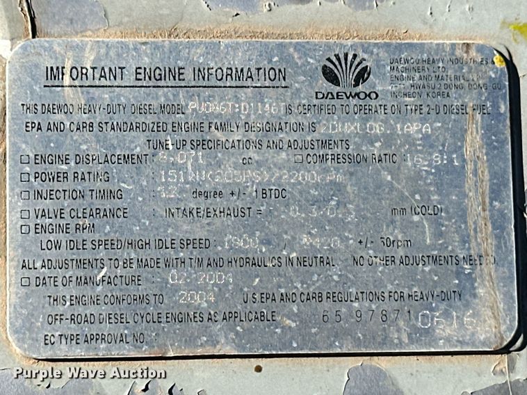 image for item EQ4630 2004 Daewoo irrigation engine