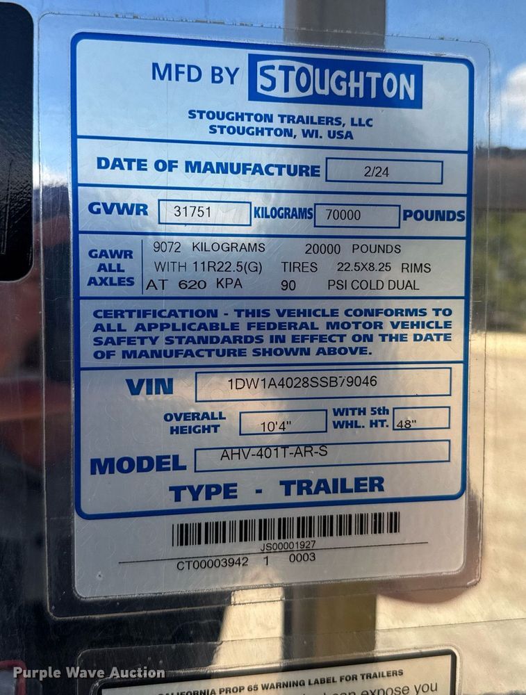 image for item NN9759 2025 Stoughton AHV-401T-AR-S grain trailer