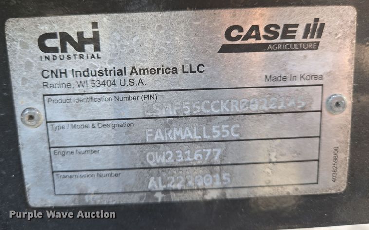 image for item YA0397 2024 Case Farmall 55C MFWD tractor